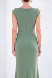Fuchsia Mermaid Bateau Neck Ruched Floral Long Mother Of the Bride Dress with Cap Sleeves
