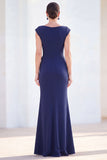 Fuchsia Mermaid Bateau Neck Ruched Floral Long Mother Of the Bride Dress with Cap Sleeves