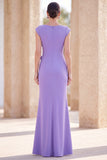 Fuchsia Mermaid Bateau Neck Ruched Floral Long Mother Of the Bride Dress with Cap Sleeves