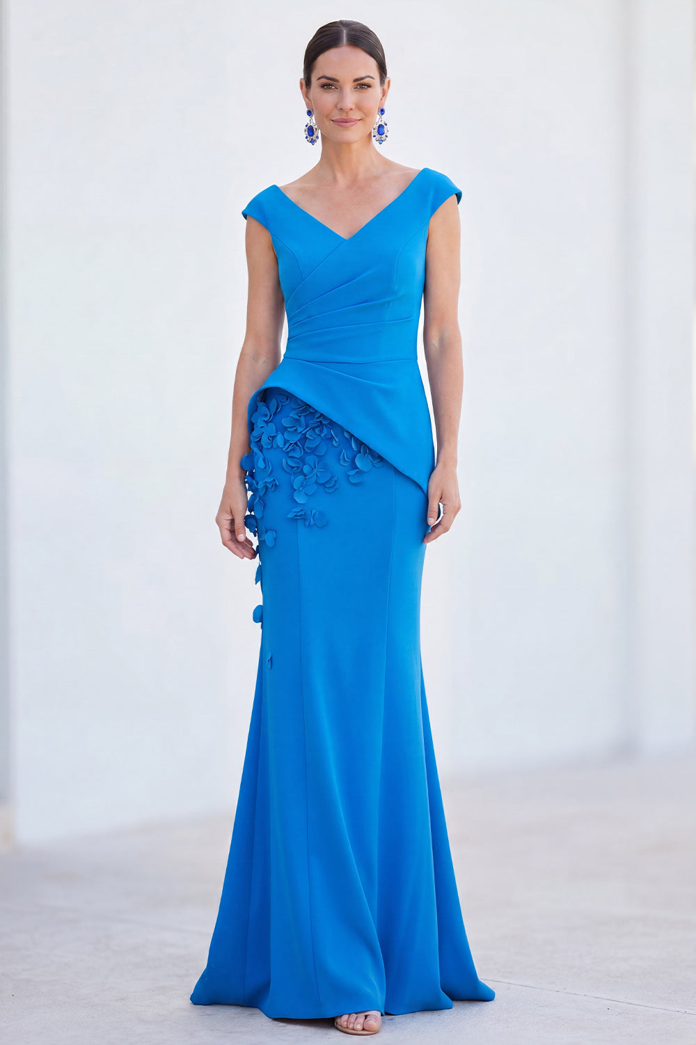 blue floral mother of the bride dress A-Line/Princess V-Neck Lace Dresses 3/4 Sleeves Ankle-Length, Navy It is a good choice for long events that require comfort as well as structure AW.Bridal A-line V-Neck Long Sleeves