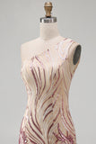 Sparkly Gold and Pink One Shoulder Bodycon Sequins Homecoming Dress