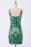 Sparkly Dark Green Square Neck Bodycon Sequins Homecoming Dress