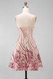Sparkly A-Line Gold and Pink Strapless Sequins Homecoming Dress