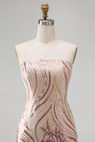 Sparkly Strapless Gold and Pink Bodycon Sequins Homecoming Dress
