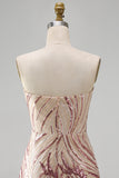 Sparkly Strapless Gold and Pink Bodycon Sequins Homecoming Dress