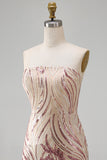 Sparkly Strapless Gold and Pink Bodycon Sequins Homecoming Dress