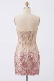 Sparkly Strapless Gold and Pink Bodycon Sequins Homecoming Dress