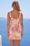 Sparkly Bodycon Orange Square Neck Sequins Homecoming Dress