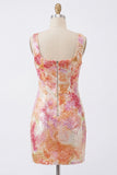 Sparkly Bodycon Orange Square Neck Sequins Homecoming Dress