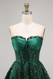 Sparkly Strapless A-Line Dark Green Corset Sequins Short Homecoming Dress
