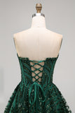 Sparkly Strapless A-Line Dark Green Corset Sequins Short Homecoming Dress