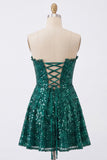 Sparkly A-Line Dark Green Corset Sweetheart Sequins Homecoming Dress