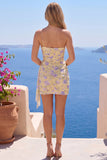 One Shoulder Bodycon Light Yellow Floral Homecoming Dress with Sash