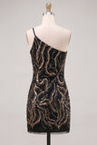 Sparkly One Shoulder Black Sequins Bodycon Homecoming Dress