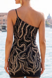 Sparkly One Shoulder Black Sequins Bodycon Homecoming Dress