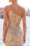 Sparkly One Shoulder Black Sequins Bodycon Homecoming Dress