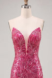 Sparkly Fuchsia Sweetheart Bodycon Sequins Homecoming Dress with Lace Up Back