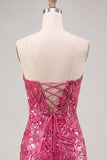 Sparkly Fuchsia Sweetheart Bodycon Sequins Homecoming Dress with Lace Up Back