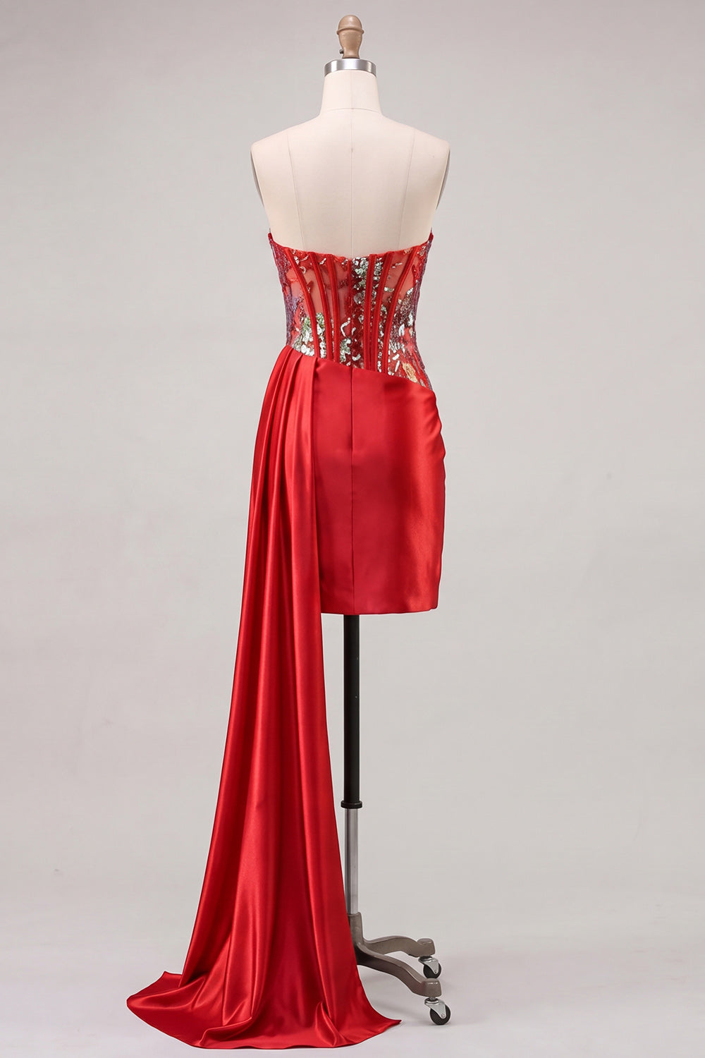 ZAPAKA Women Red Homecoming Dress with Sash Sweetheart Bodycon Sheer Corset Ruched Sequins Short Cocktail Dress, Red / US2