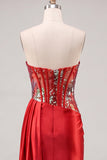 Sweetheart Red Bodycon Sheer Corset Ruched Sequins Homecoming Dress with Sash