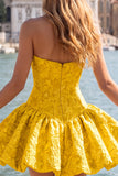 A-Line Blue Jacquard Floral Corset Strapless Homecoming Dress