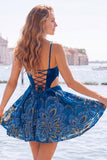Black A-Line Cut Out Floral Homecoming Dress with Lace Up Back