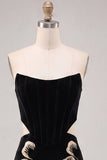 Black Strapless Bodycon Embroidered Cut Out Floral Homecoming Dress with Lace Up Back