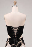 Black Strapless Bodycon Embroidered Cut Out Floral Homecoming Dress with Lace Up Back