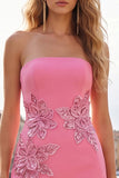 Pink Strapless Floral Bodycon Sequins Homecoming Dress