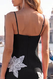 Black Floral Spaghetti Straps Sequins Homecoming Dress