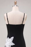 Black Floral Spaghetti Straps Sequins Homecoming Dress