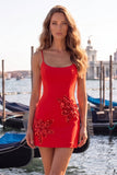 Black Floral Spaghetti Straps Sequins Homecoming Dress