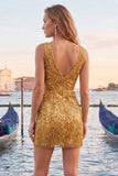 Sparkly Green Bodycon V-Neck Cut Out Sequins Short Homecoming Dress