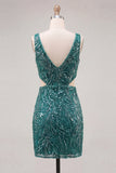 Sparkly Green Bodycon V-Neck Cut Out Sequins Short Homecoming Dress