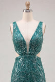 Sparkly Green Bodycon V-Neck Cut Out Sequins Short Homecoming Dress