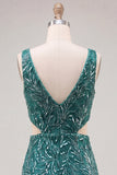 Sparkly Green Bodycon V-Neck Cut Out Sequins Short Homecoming Dress