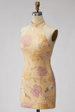 Mint Green Bodycon Halter Neck Floral Sequins Homecoming Dress