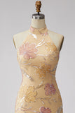 Mint Green Bodycon Halter Neck Floral Sequins Homecoming Dress