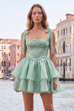 Lilac Pearl Mini Fairy Tale Tiered Homecoming Dress with Lace Up Back