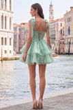 Lilac Pearl Mini Fairy Tale Tiered Homecoming Dress with Lace Up Back