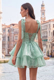 Lilac Pearl Mini Fairy Tale Tiered Homecoming Dress with Lace Up Back
