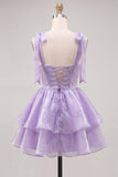 Lilac Pearl Mini Fairy Tale Tiered Homecoming Dress with Lace Up Back
