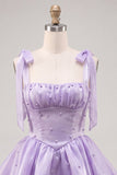 Lilac Pearl Mini Fairy Tale Tiered Homecoming Dress with Lace Up Back