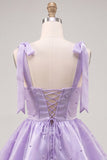 Lilac Pearl Mini Fairy Tale Tiered Homecoming Dress with Lace Up Back