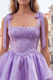 Lilac Pearl Mini Fairy Tale Tiered Homecoming Dress with Lace Up Back