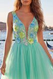 A-Line Yellow V-Neck Floral Sequins Homecoming Dress