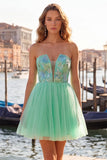 Yellow A-Line Strapless Floral Embroidered Short Homecoming Dress