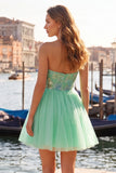 Yellow A-Line Strapless Floral Embroidered Short Homecoming Dress