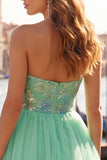 Yellow A-Line Strapless Floral Embroidered Short Homecoming Dress
