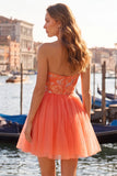 Yellow A-Line Strapless Floral Embroidered Short Homecoming Dress